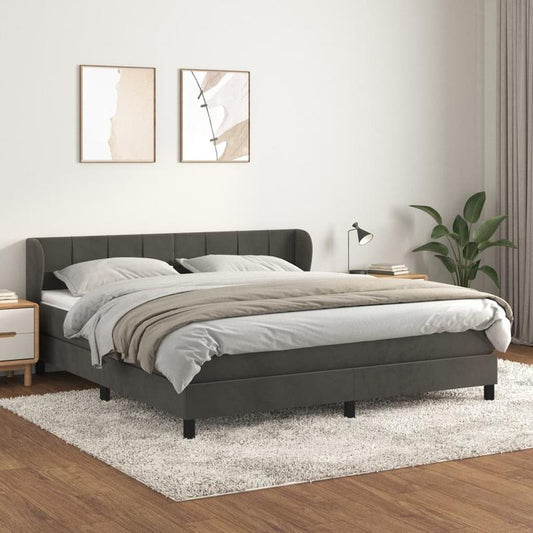 Boxspring Bed – Slaapbed – Bedframe – Ledikant – Boxspringbed – Donkergrijs Fluweel – 180x200 cm – Brandvertragend Hardhouten Frame
