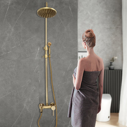 1 Set Antique Brass Shower System - Heavy-Duty Brass & Wall-Mounted Rain Shower Head with Handheld Attachment, 3-Spray Modes (Rain/Handheld/Combination), Fit for Modern Bathroom, Vintage Bath Set for Hot & Cold Water