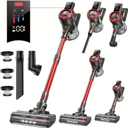 Draadloze Steelstofzuiger – Steelstofzuiger – Kruimeldief – Handstofzuiger – Snoerloze Stofzuiger – 38KPa Zuigkracht – 55 Minuten Gebruikstijd – Rood