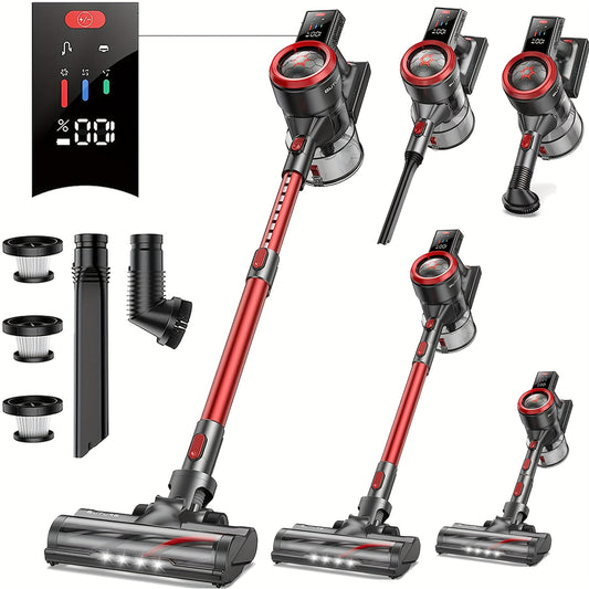 Draadloze Steelstofzuiger – Steelstofzuiger – Kruimeldief – Handstofzuiger – Snoerloze Stofzuiger – 38KPa Zuigkracht – 55 Minuten Gebruikstijd – Rood
