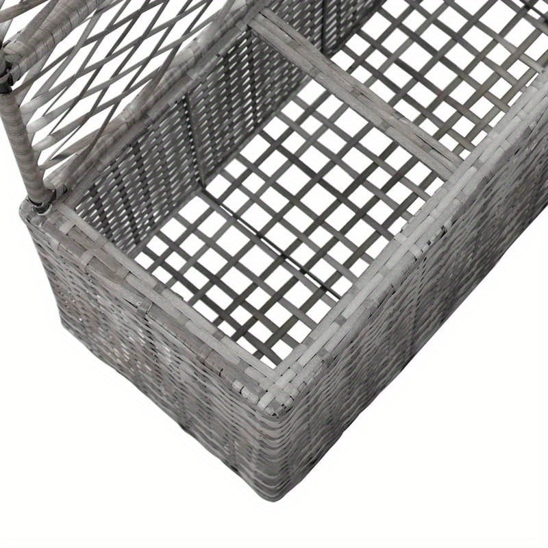 Raised Bed Met Klimrek – Bloembak – Plantenbak – Tuinbak – Bloemenbak – Polyrattan Materiaal – Inclusief 2 Verwijderbare Potten – Grijs