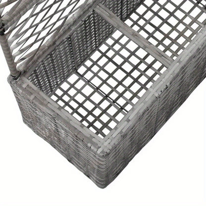 Raised Bed Met Klimrek – Bloembak – Plantenbak – Tuinbak – Bloemenbak – Polyrattan Materiaal – Inclusief 2 Verwijderbare Potten – Grijs