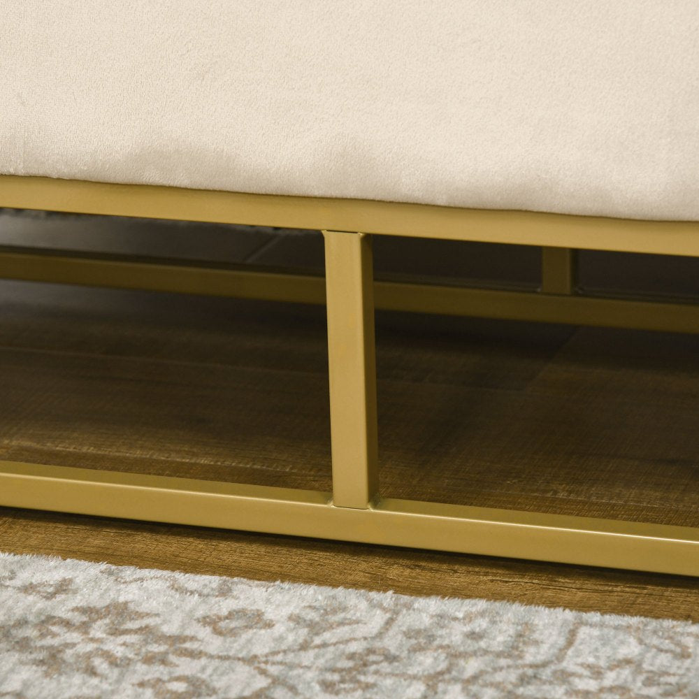 Opbergbank – Poef – Ottomane – Bank Met Opbergruimte – Gestoffeerde Bank – Lichtbruine Velvet – Met Stalen Poten – 110x44x49 cm – Draagvermogen 200 kg