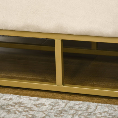 Opbergbank – Poef – Ottomane – Bank Met Opbergruimte – Gestoffeerde Bank – Lichtbruine Velvet – Met Stalen Poten – 110x44x49 cm – Draagvermogen 200 kg