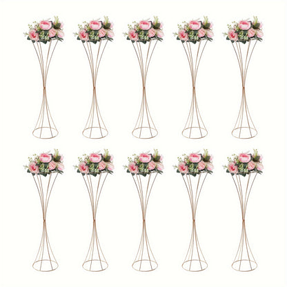 Glazen Vaas – Tulpenvaas – Bloemvaas – Decoratievaas – Wedding Centerpiece – Gouden Metalen Frame – 80 cm Hoogte – Set van 10 Stuks