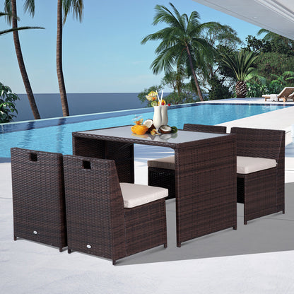 Tuinmeubelset – Loungeset – Tuinbank – Balkonset – Zitgroep – Poly Rattan – 5-delig – Weerbestendig Aluminium Frame – Incl. Khaki Kussens – Bruin