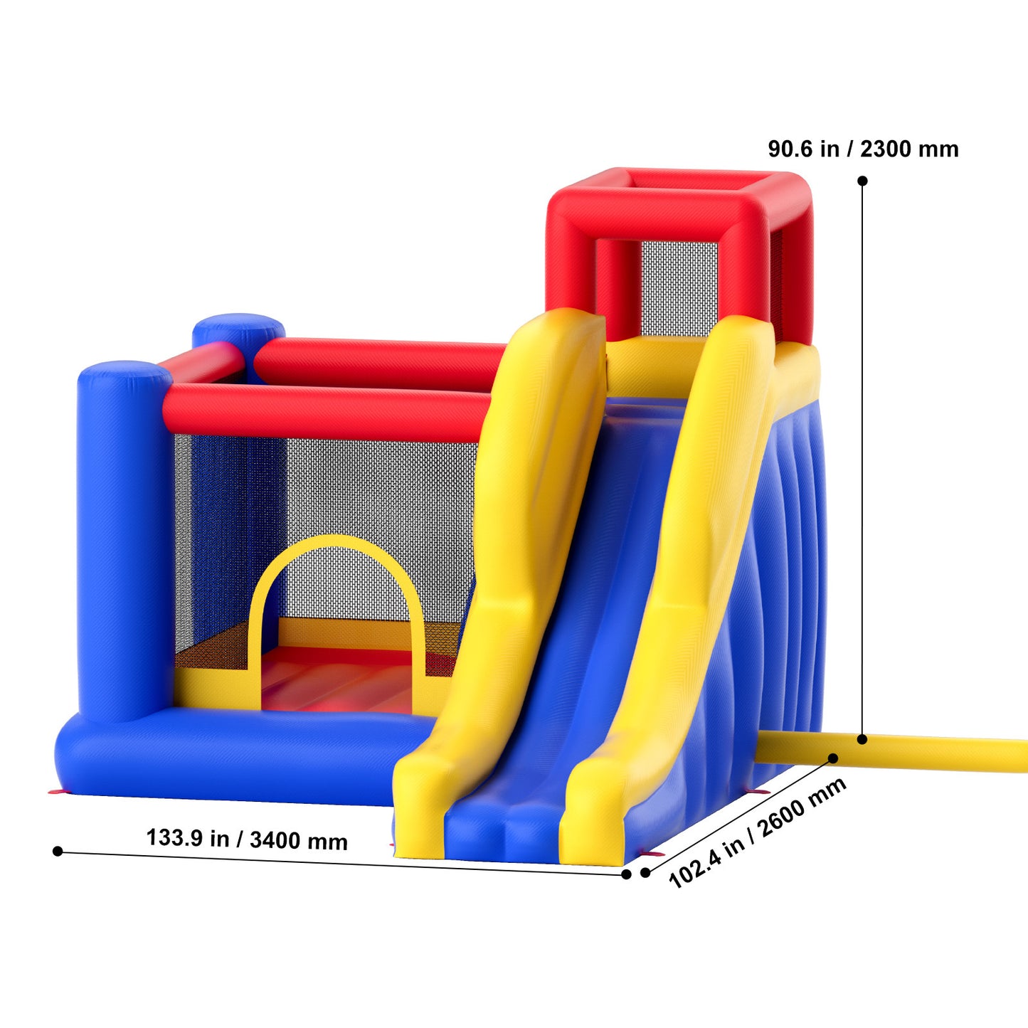 VEVOR Inflatable Bounce House, Outdoor High Quality Playhouse Trampoline, Jumping Bouncer with Blower, Slide, and Storage Bag, Family Backyard Bouncy Castle, for Kid Ages 3–8 Years, 134x102x91 inch