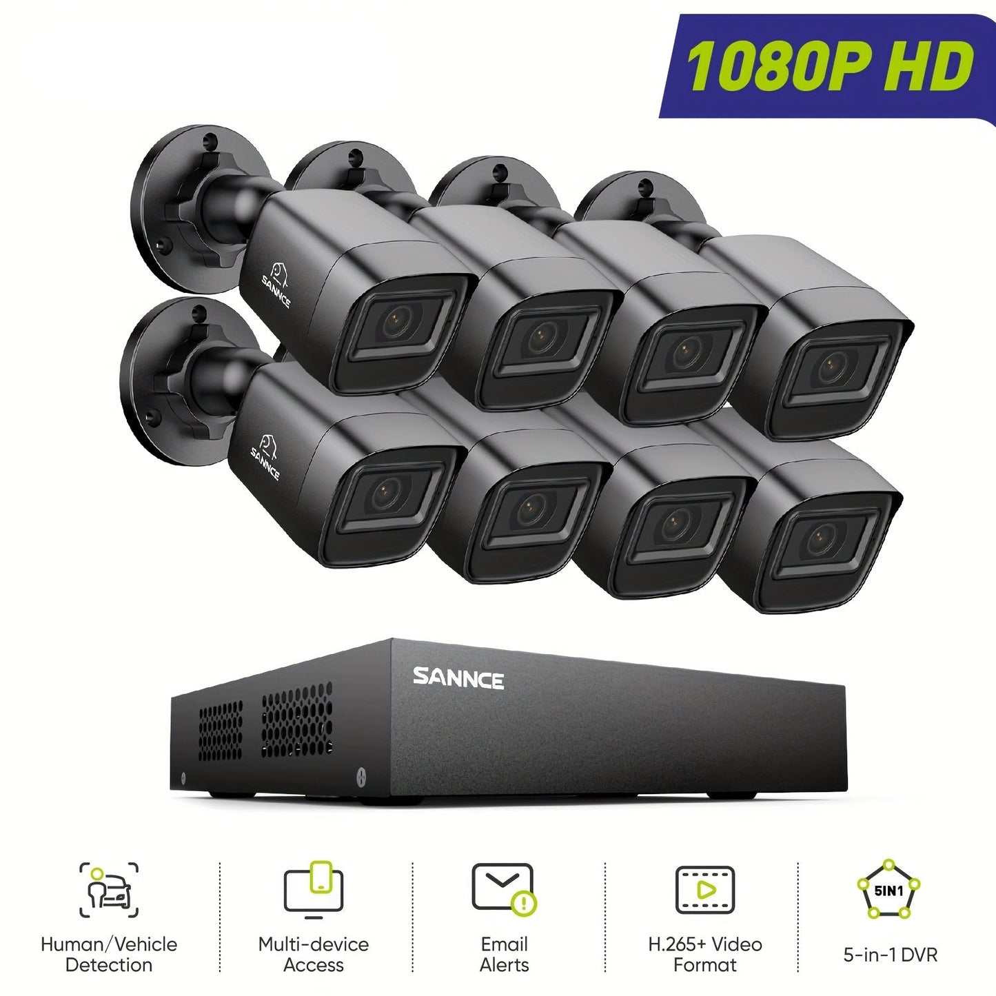 Bewakingscamera Set – Beveiligingscamera – Camerabeveiliging – CCTV Systeem – Bewakingscamera Systeem – 8 Kanaals DVR Recorder – Slimme Mens/Voertuig Detectie – IR Nachtzicht – Zonder HDD