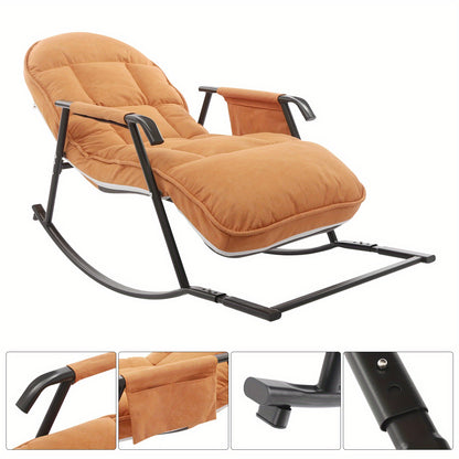 Relaxfauteuil – Schommelstoel – Loungefauteuil – Verstelbare Stoel – Relaxstoel – Stalen Frame – 3-stand Voetsteun – Oranje – Comfortabele Zit – Geschikt Voor Harde Vloeren