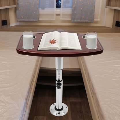 Verstelbare Tafel – Kampeertafel – Caravantafel – Boottafel – Campertafel – Eikenhouten Blad – 4 Bekerhouders – Hoogte Verstelbaar 56,5-72 cm