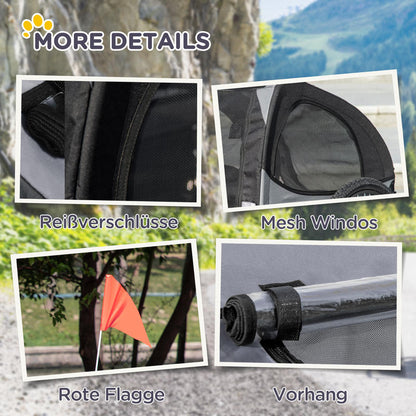Dog trailer bicycle trailer up to 20kg mesh window, roll-up cover, universal coupling black, 140 x 71 x 83cm dog bike trailer, Pet Transportation, Mesh Window Trailer, Compact Dog Carrier, Reinforced Frame, Breathable Mesh, P