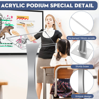 Spreektafel – Lectern – Podium – Presentatietafel – Pulpit – Upgrade – 10 mm Dikke Acrylplaat – Stevige IJzeren Basis Met Penhouder