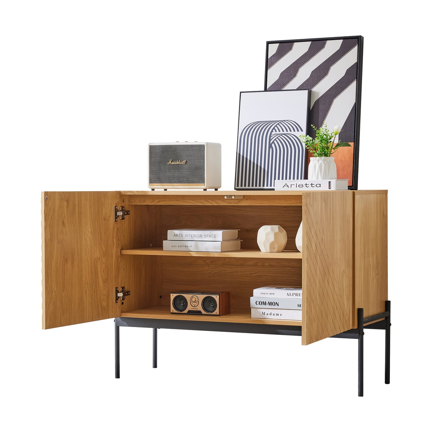 Dressoir – Ladekast – Buffetkast – Opbergkast – Kast – Met 2 Deuren en Metalen Pootjes – Strak Lineair Design – Compact 75x100x40 cm