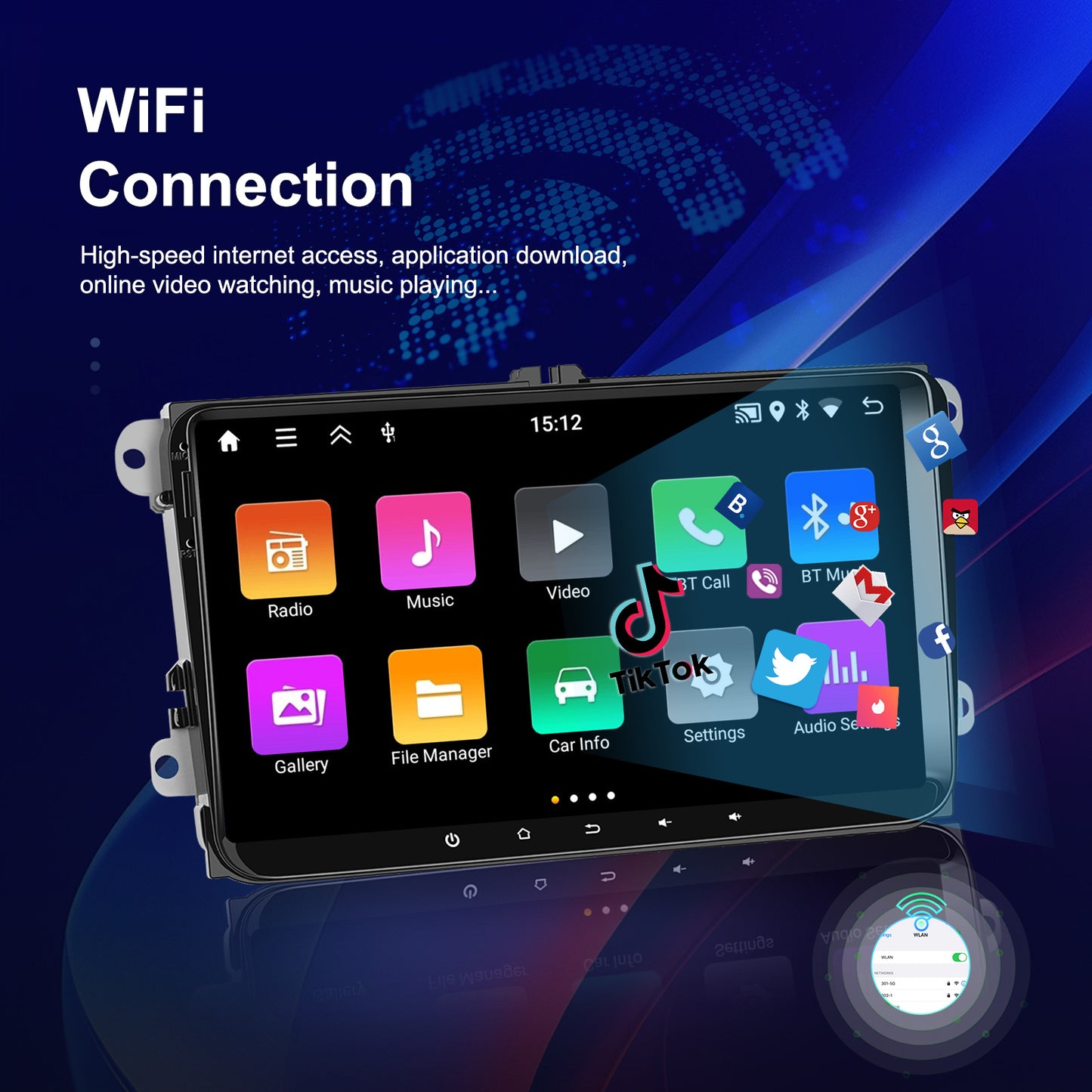 9-inch Autoradio – Android Auto Radio – GPS Navigatie – Double DIN Radio – 9 Inch Touchscreen – Android 13 Systeem – Draadloze CarPlay – Achteruitrijcamera & SWC Ondersteuning