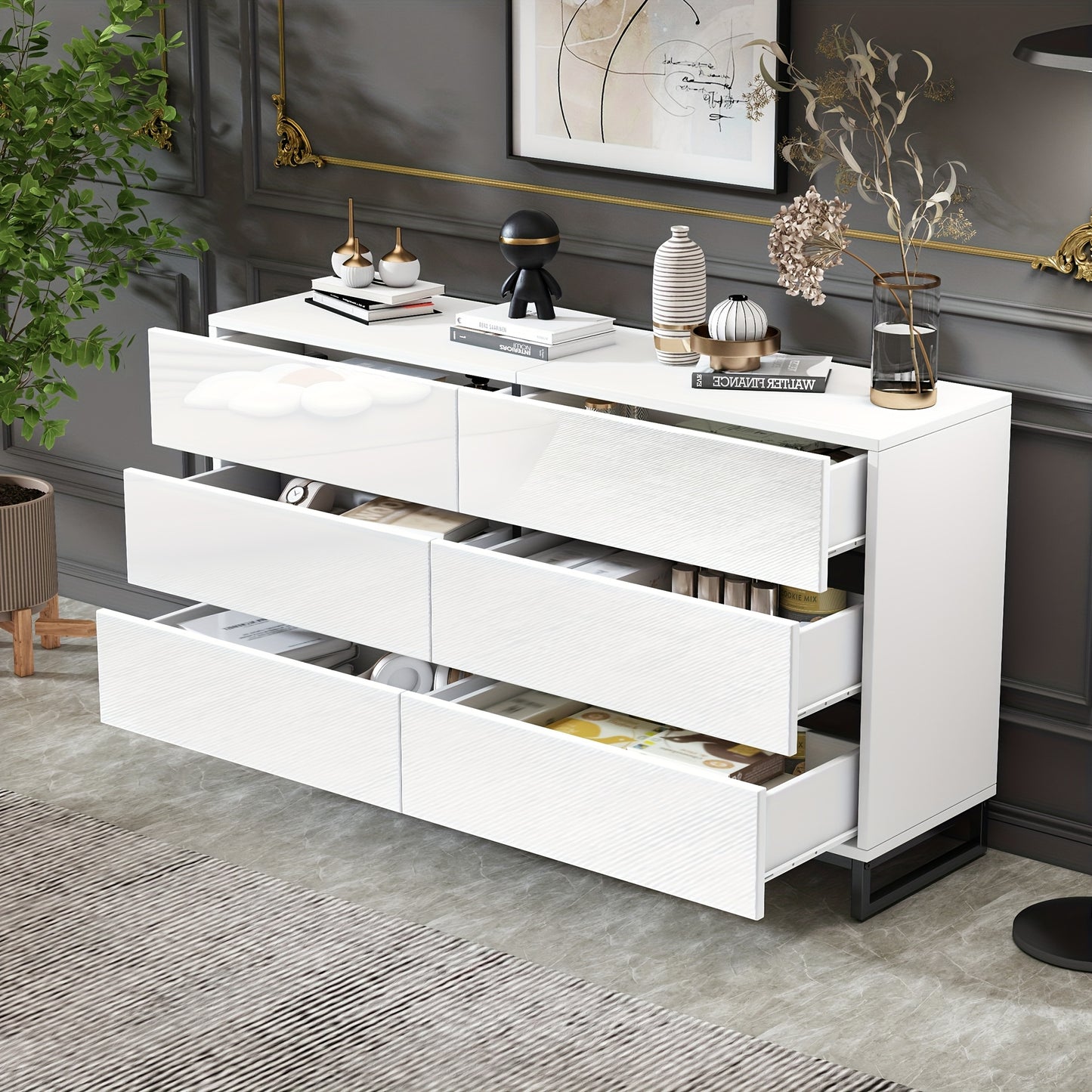 Sideboard – Dressoir – Kast – Opbergkast – Meubel – Wit-Zwart – Hoogglans Afwerking – 3,2 Kubieke Voet Opbergruimte