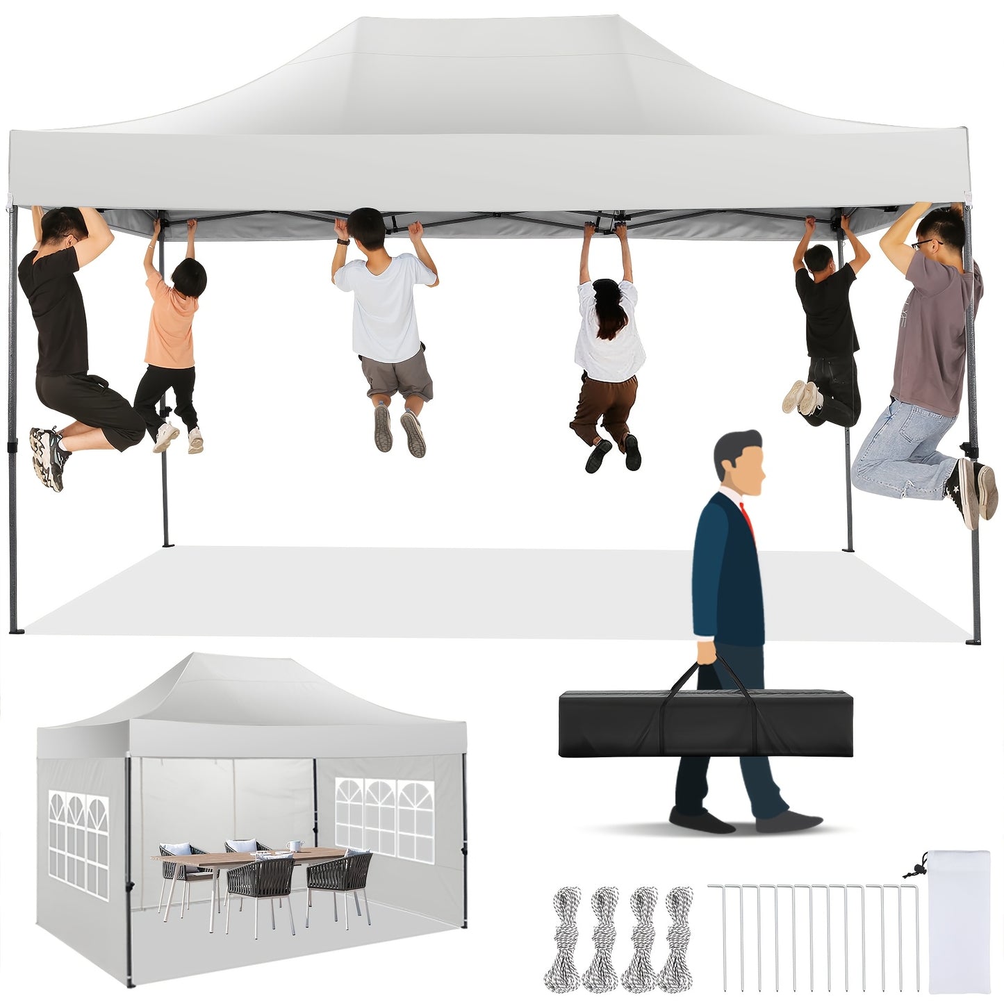 Pop-Up Partytent – Vouwtent – Tent Met Zijwanden – Buiten Shelter – 3 Afneembare Zijwanden – Aluminium Frame