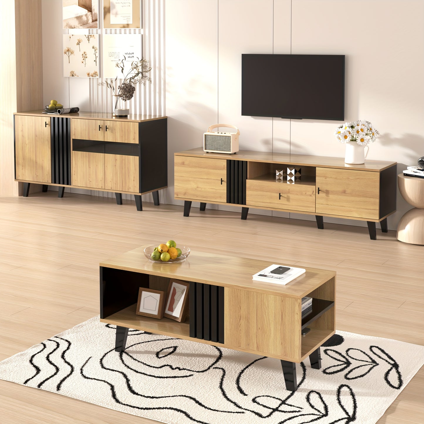 Modern Bamboo Hallway Organizer & Sideboard with Storage - Freestanding Entryway Cabinet with Doors & Shelves, Space-Saving Design for Hallway, Living Room, Bedroom - Easy Assembly, Natural Brown Finish, 140x78.5x41cm (55"x31