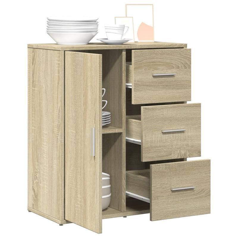 Opbergkast – Nachtkastje – Bijzetkast – Ladekast – Sideboard – Sonoma Oak – 3 Lades & 2 Planken – Metaal Frame – Compact 60x31x70 cm – Vrijstaand