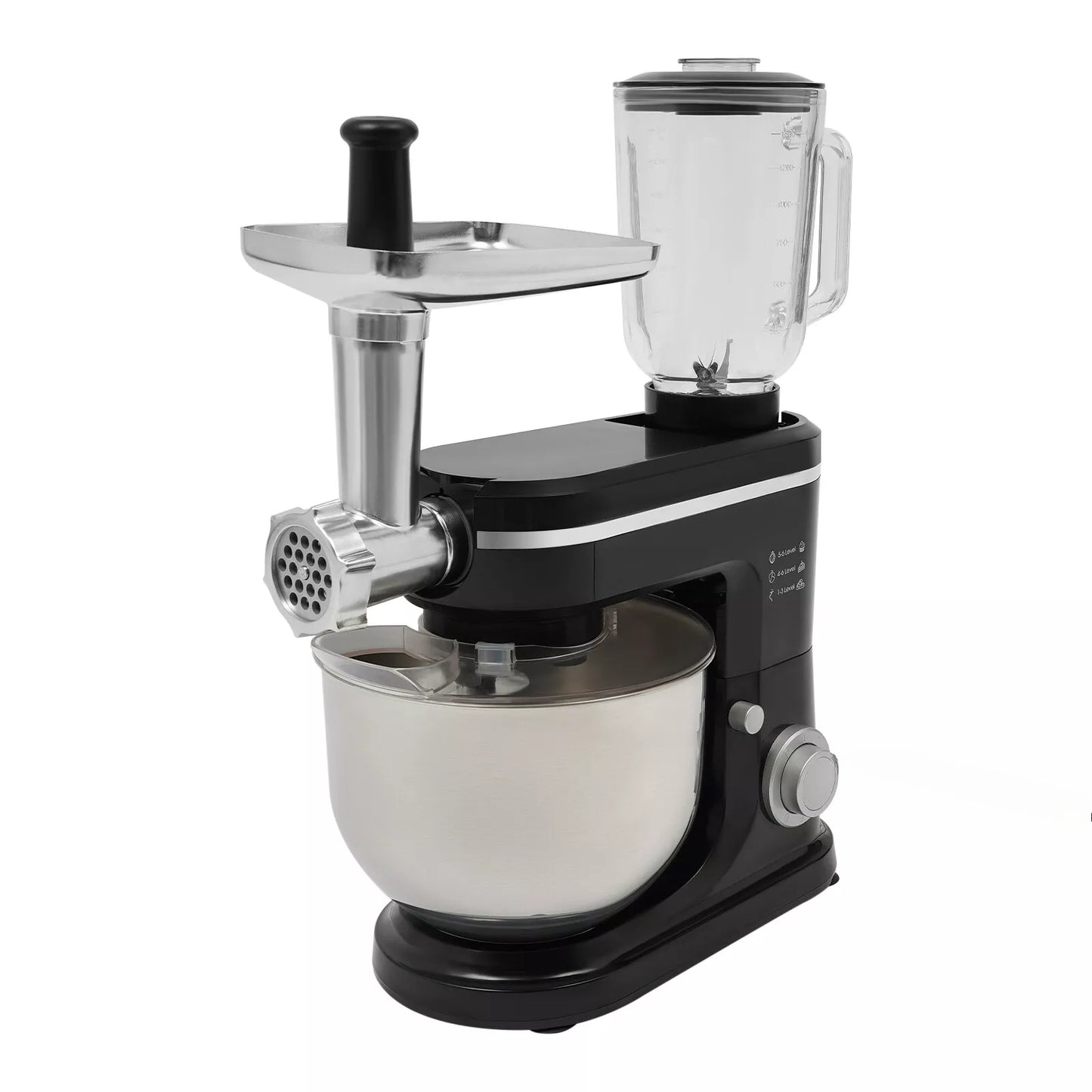 3-in-1 Keukenhulpmiddel – Keukenaccessoire – Mengkom – Hakker – Mixer – Roestvrij Staal & Glas – 6 Liter Inhoud – Multifunctioneel & Vaatwasserbestendig