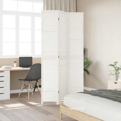 Room Divider with 3 Panels Made of Solid White Paulownia Wood
