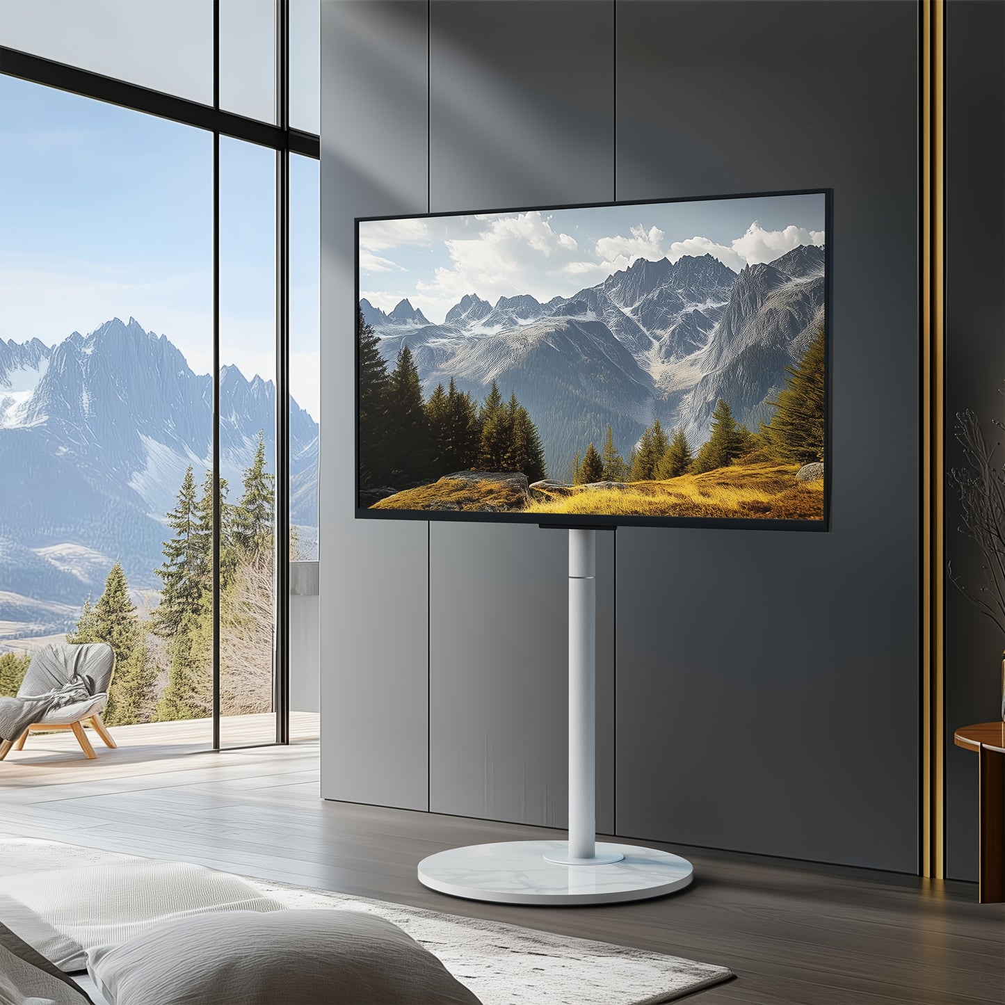 TV Standaard – TV Statief – Vloerstandaard – TV Voet – Monitorstandaard – Verstelbare Hoogte 130-170 cm – Sintered Stone Basis & SPCC Staal