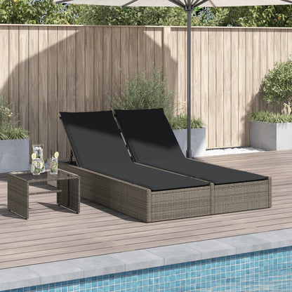Dubbele Lounger – Tweepersoons Loungeset – Tuinbank – Buitenbank – Ligstoel – Verstelbare Rugleuning – Weerbestendig PE-Rattan Grijs