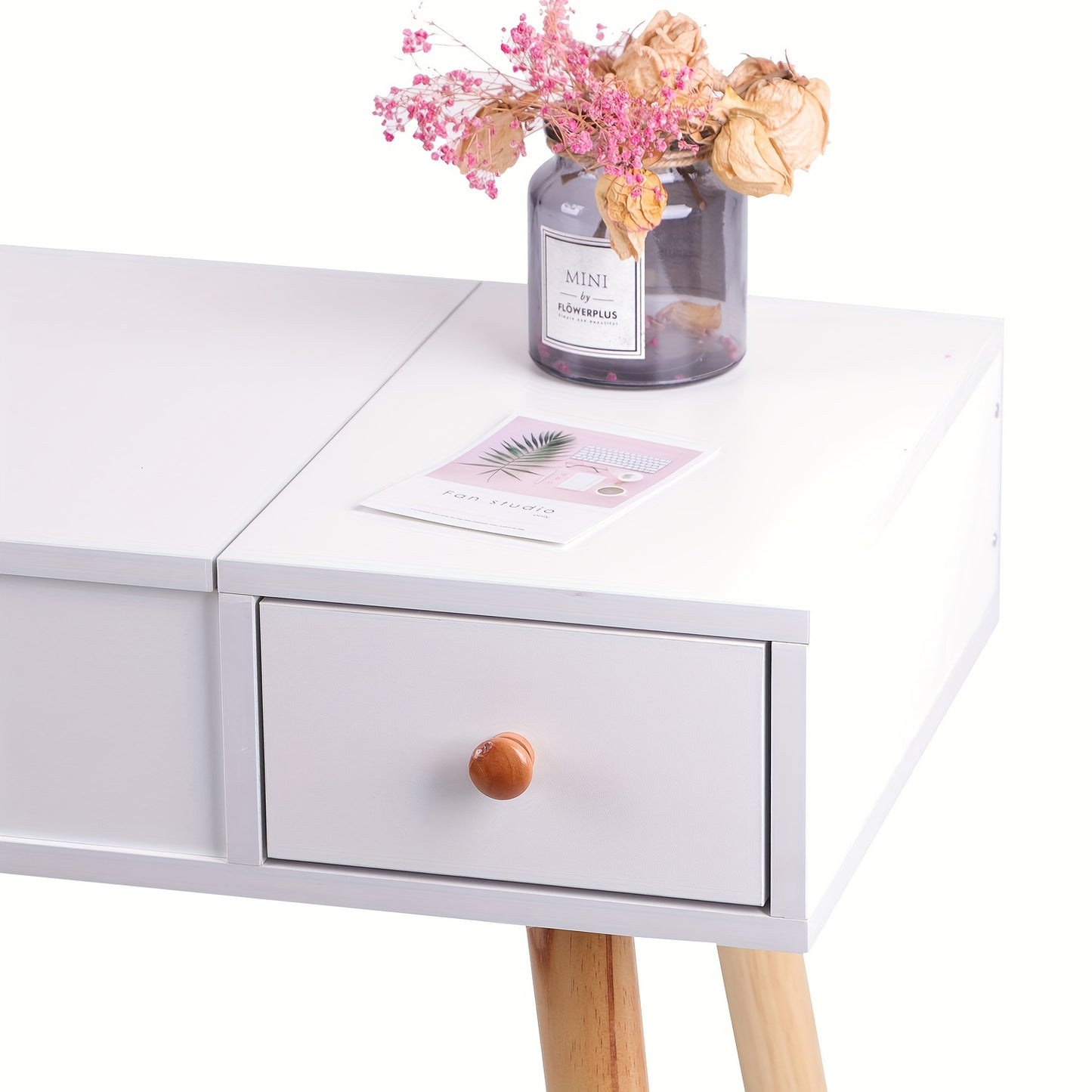 Make-up Tafel – Make-uptafel – Dressing Table – Kaptafel – Schminktisch – Wit – Scandinavisch Design – Vouwdeksel Met Spiegel – 2 Lades En 5 Opbergvakken