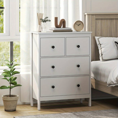 Ladenkast – Ladekast – Commode – Kast – Opbergkast – Wit met zwarte knoppen – Duurzame houten constructie – Ruime 4 laden (≥3,2 cu ft)