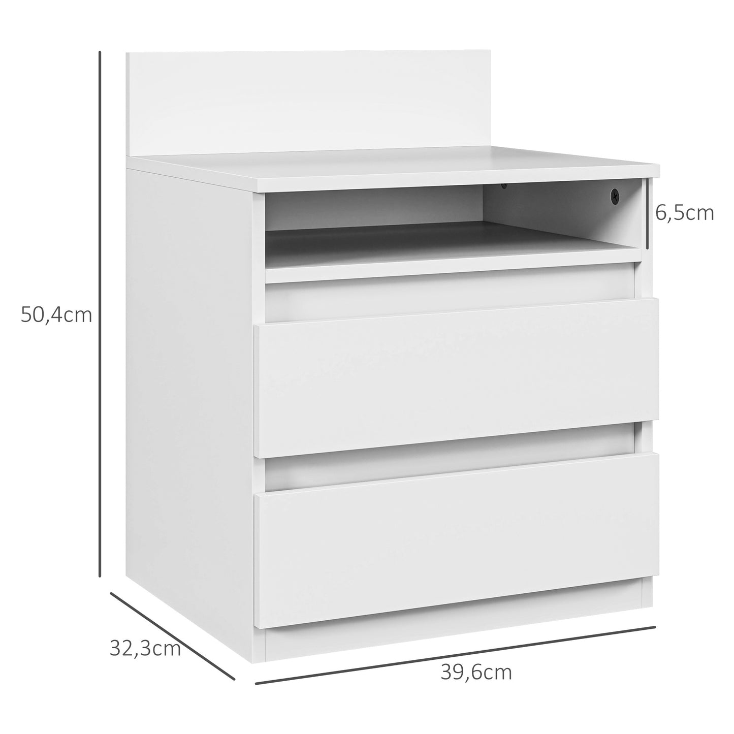 Nachtkastje – Nachtkastjes – Bedkastje – Slaapkamerkastje – Wit – 2-delige Set – Modern Design – Lade en Open Plank – Compact Formaat