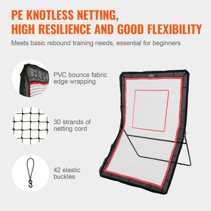 Lacrosse Rebounder – Bounce Back Net – Trainingsscherm – Pitchback Net – Werpscherm – Verstelbare Hoek – Stevig Stalen Frame – 1524 x 2134 mm