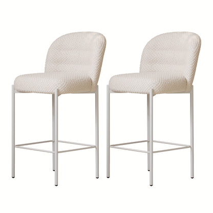 Barstoel – Barkruk – Barkrukken – Barstoel Met Rugleuning – Keukenstoel Set Van 2 – Modern Design – Zacht Gewatteerd Beige Kussen – Stabiel Wit Metalen Frame