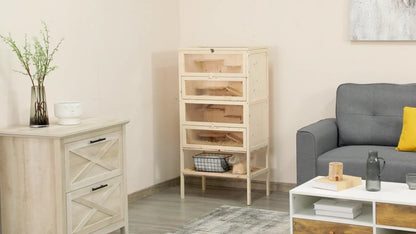 Hamsterkooi – Knaagdierkooi – Muiskooi – Kleine Dier Kooi – Dierenverblijf – 5 Verdiepingen met 10 Platforms – Massief Dennenhouten Kooi Beige 60x40x120 cm