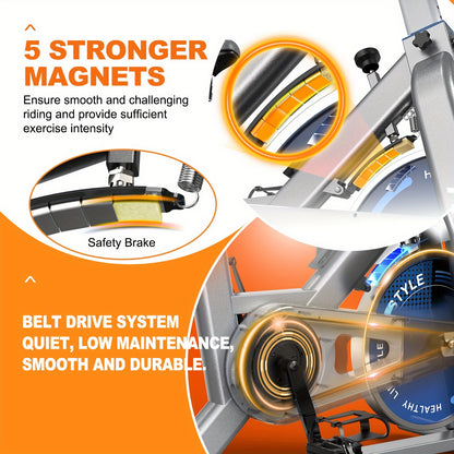 A Home Exercise Bike with a 300-Watt Resistance Torque, 4-Way Fully Adjustable Design. The Exercise Bike Can Be Used As Indoor Fitness Equipment, Equipped with a Speed (RPM) Display Screen, a Large Tablet Holder, And a Maximu