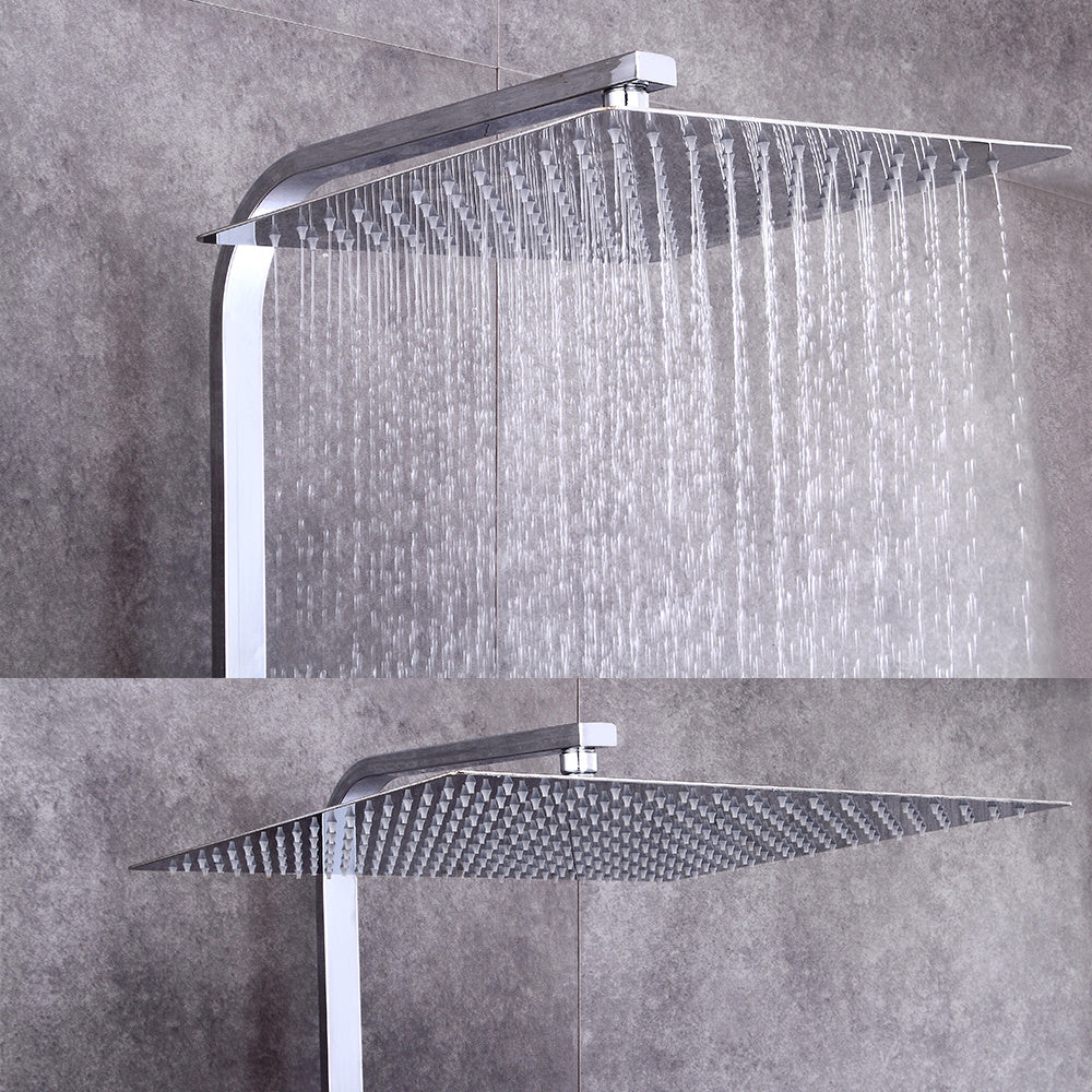 Douchesysteem – Regendouche – Douche Set – Handdouche – Wanddouche – RVS – Vierkante Hoofddouche 40x40 cm – Verstelbare Hoogte 82-122 cm – Thermostaatregeling – 150 cm Slang