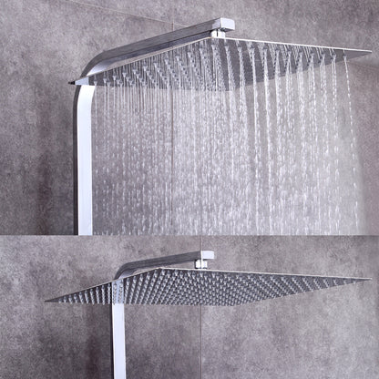 Douchesysteem – Regendouche – Douche Set – Handdouche – Wanddouche – RVS – Vierkante Hoofddouche 40x40 cm – Verstelbare Hoogte 82-122 cm – Thermostaatregeling – 150 cm Slang