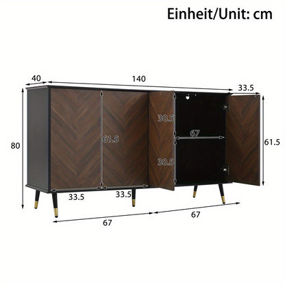 Dressoir – Opbergkast – Kast – Ladekast – Wandkast – Modern Design – Verstelbare Planken – Metalen Poot – Bruin Visgraat – Ruimtebesparend – Duurzaam