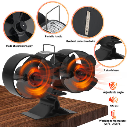 Kachelventilator – Houtkachelventilator – Haardventilator – Warmteverspreider – 8 Bladen – Warmte Aangedreven – Geanodiseerd Aluminium