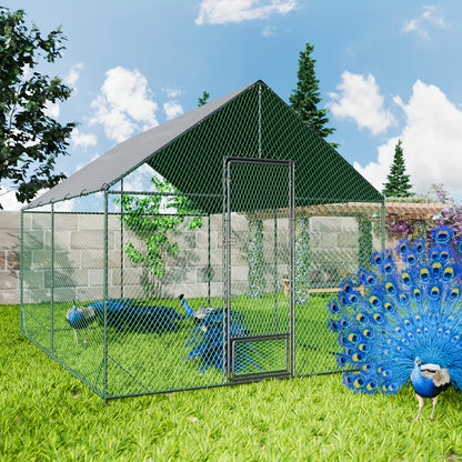 Kippenhok – Buitenren – Pluimveestal – Kippenren – Dierenhok – Gegalvaniseerd Stalen Frame – UV-bestendig Zonnescherm – Groot Formaat