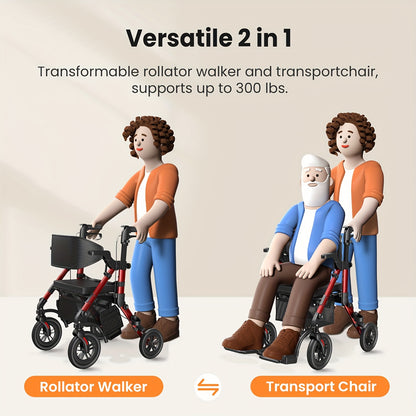 Rollator – Wandelwagen – Looprek – Mobiliteitshulpmiddel – Transportstoel – 2-in-1 Opvouwbaar – Lichtgewicht – Comfortabel Gevoerd Zitje – Draagvermogen 136 kg