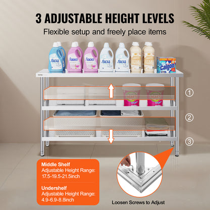 Werktafel – Werkbank – Inklapbare Werktafel – Opbergtafel – Metaaltafel – Roestvrij Staal – 152x86x35 cm – 2 Verstelbare Legplanken