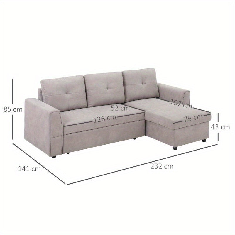 Slaapbank – 3-Zitsbank – Bedbank – Bankbed – Chaise Longue – Grijs – Polyester Bekleding – Verstelbare Slaapfunctie