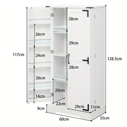 Keukenkast – Opbergkast – Buffetkast – Dressoir – Kast – Wit – 128,5 cm Breed – Verstelbare Planken Met 2 Deuren