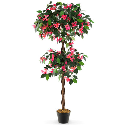 Kunstmatige Bougainvillea – Nepplant – Kunstplant – Bloeiende Boom – Sierplant – 140 cm Hoog – Realistische Houten Stam – Onderhoudsvrij