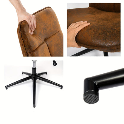 MEUBLES COSY Office Chair Without Armrests with Adjustable Height And Swivel Vintage Style Steel Legs Brown Fabric Covering