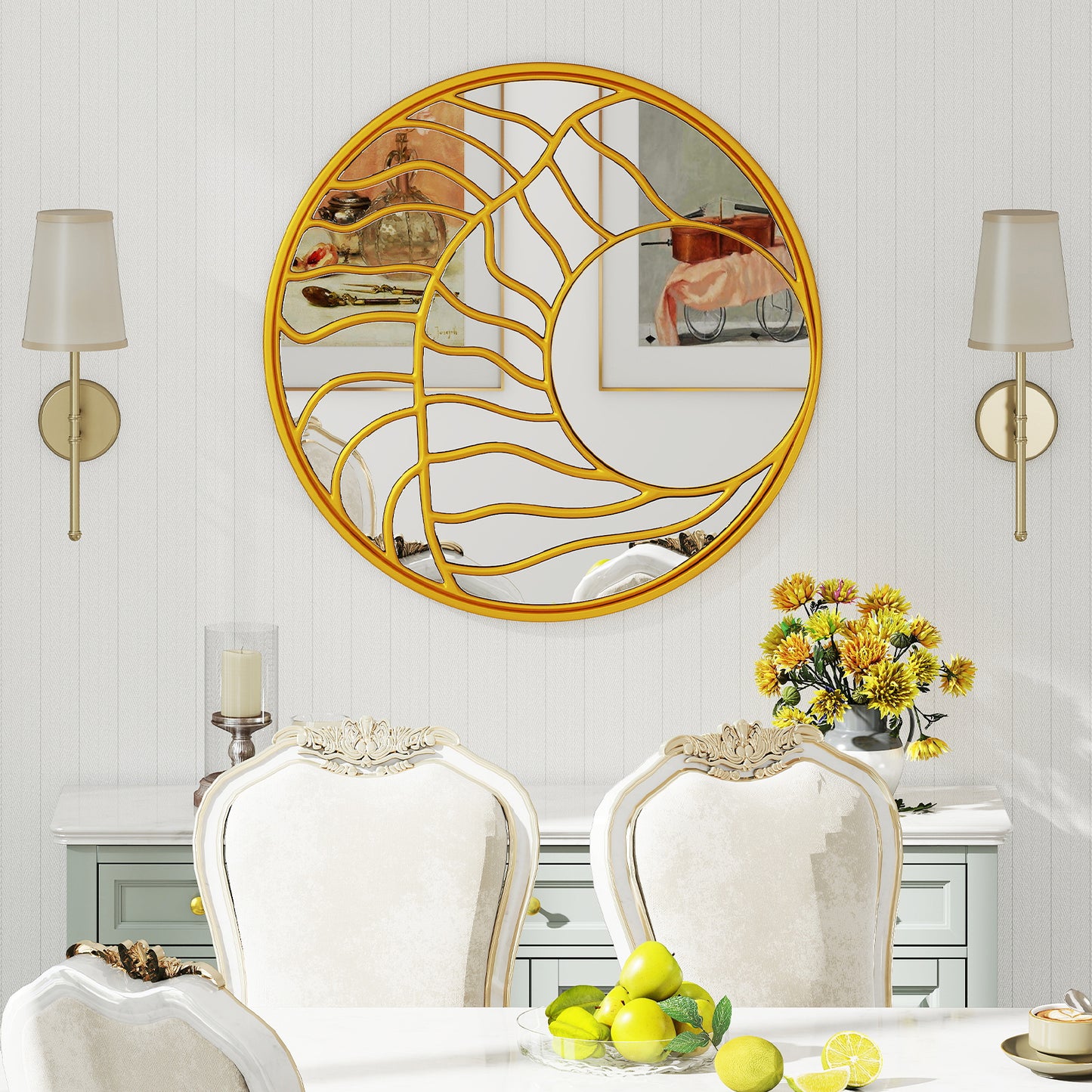 Wandspiegel – Spiegels – Badkamerspiegel – Woonaccessoires – Tuinspiegel – Gouden Rond Model – 80 cm Diameter – Onregelmatig Design