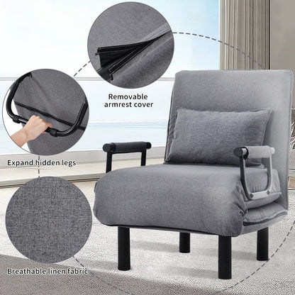 3-in-1 Slaapbank – Inklapbare Bedbank – Relaxstoel – Logeersofa – Zetelbed – Verstelbare Rugleuning – Stevig Metalen Frame – Comfortabele Schuimvulling – Grijs