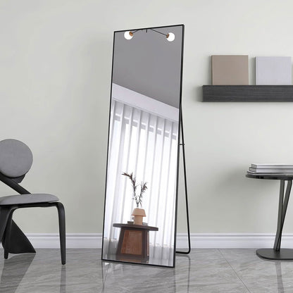 Vloerspiegel – Passpiegel – Staande Spiegel – Wandspiegel – Full Body Spiegel – 162 x 53 cm – Breukvrij Aluminium Frame – Zwart Elegant Design
