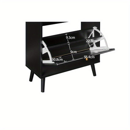 Schoenenkast Rattan – Schoenopberger – Schoenrek – Schoenopslag – Halmeubel – 2 Deuren 1 Lade – Compact 60cm Zwart