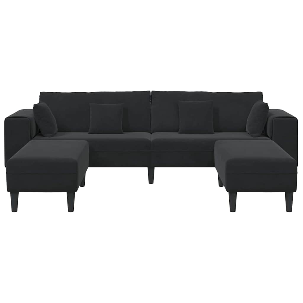 Bankstel – Hoekbank – Slaapbank – 3-zitsbank – Zetel – Donkergroen Velvet – Met Ottomane – Stevig Houten Frame – Comfortabele Foam Vulling