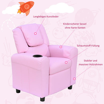 Relaxfauteuil – Relaxstoel – Zetel – Fauteuil – Lounge Chair – Compact Formaat – Hardhouten Frame – Roze – Handmatig Verstelbaar – Met Cup Holder